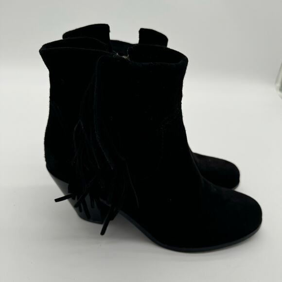 Sam Edelman Louie Suede Western Fringe Ankle Black Boots size 8 - Picture 1 of 5